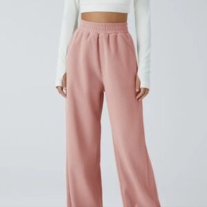 HALARA Wide Leg Ribbed Pants in Dusty Rose NWT